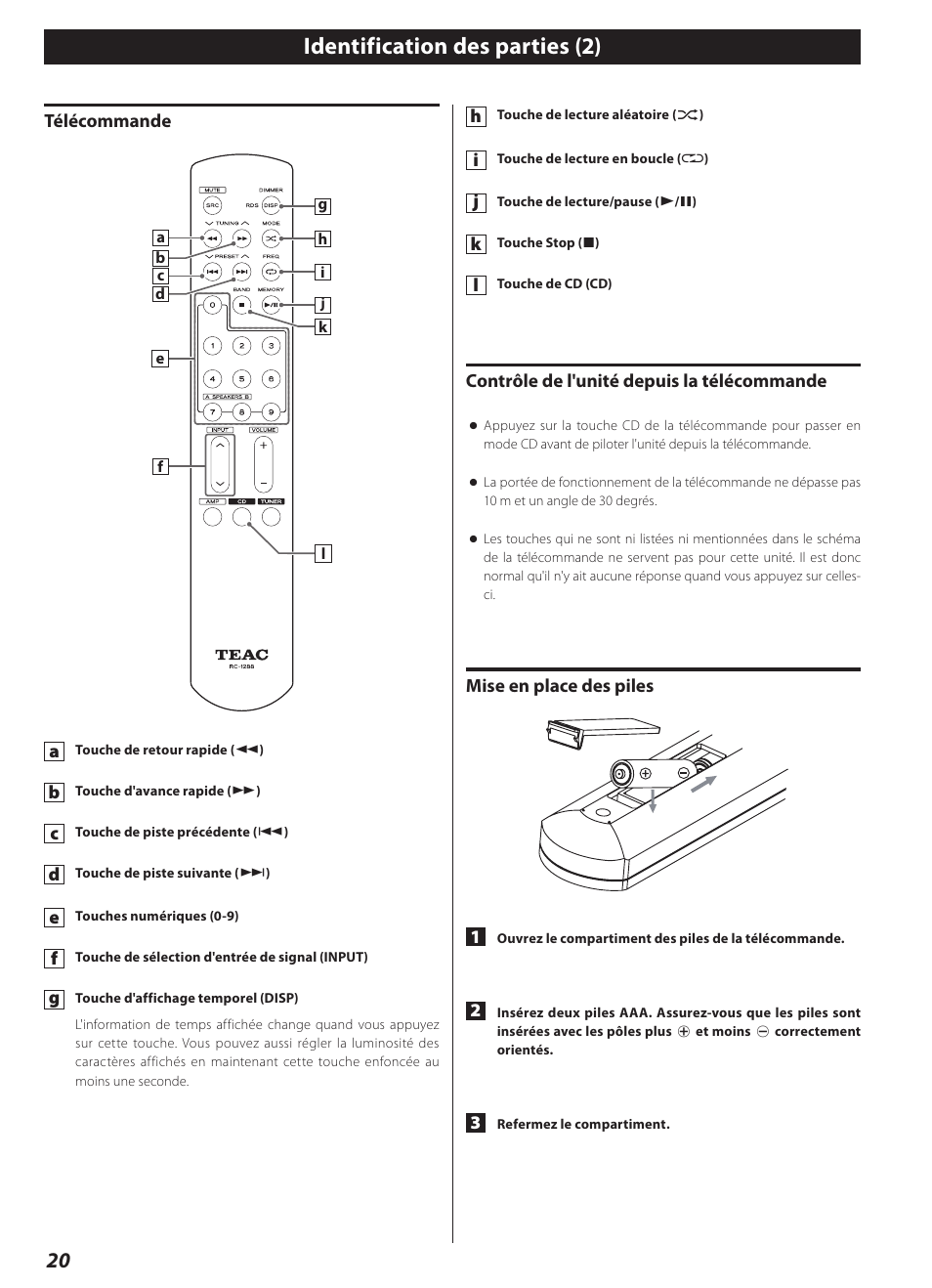 Identification des parties (2) | Teac CD-2000 User Manual | Page 20 / 64