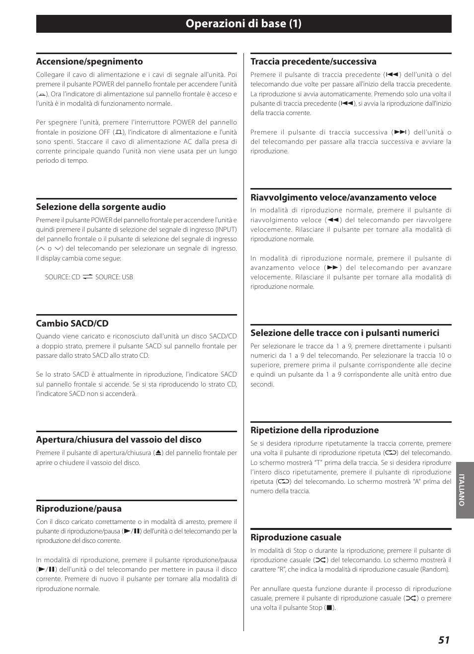 Operazioni di base, Operazioni di base (1) | Teac CD-2000 User Manual | Page 51 / 64