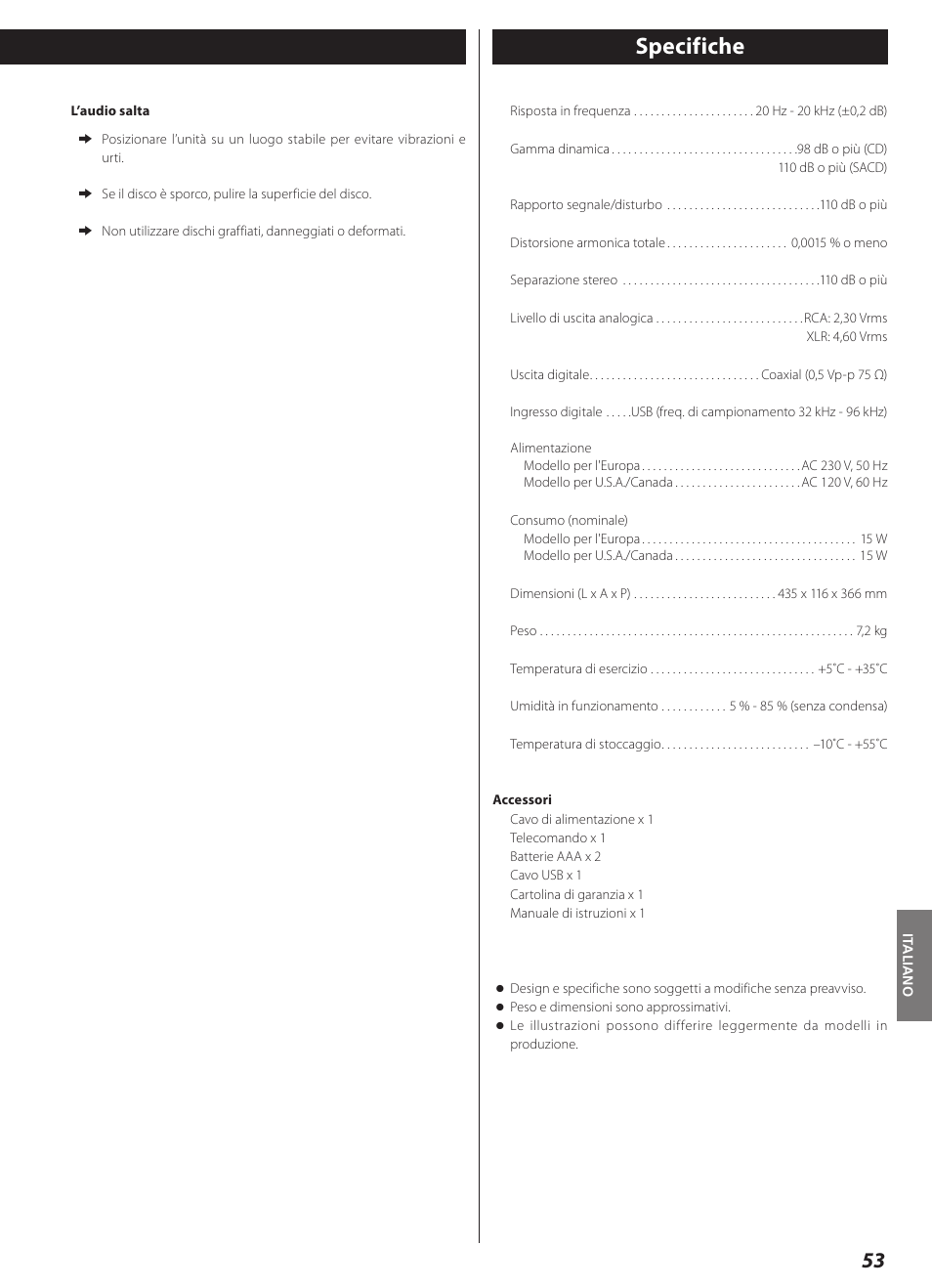 Specifiche | Teac CD-2000 User Manual | Page 53 / 64