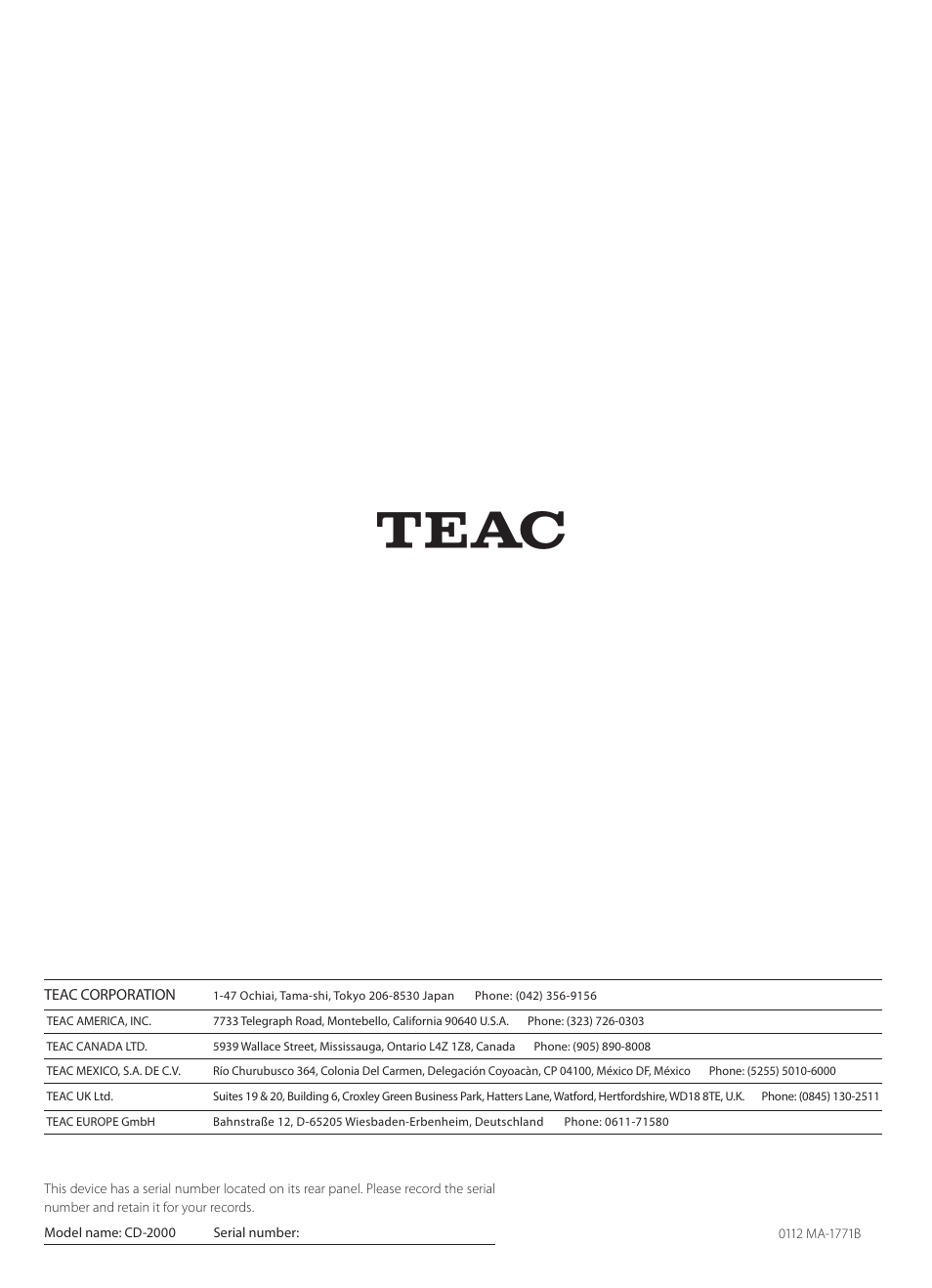 Teac CD-2000 User Manual | Page 64 / 64