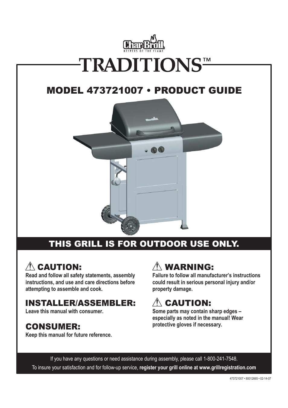 Char-Broil TRADITIONS 473721007 User Manual | 28 pages