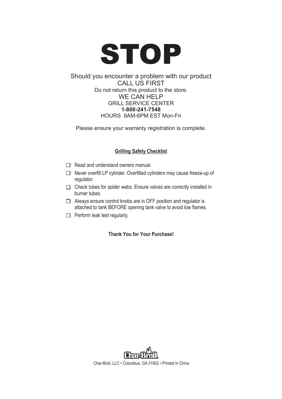 Stop | Char-Broil TRADITIONS 473721007 User Manual | Page 28 / 28