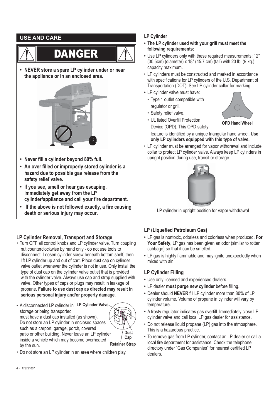 Danger | Char-Broil TRADITIONS 473721007 User Manual | Page 4 / 28