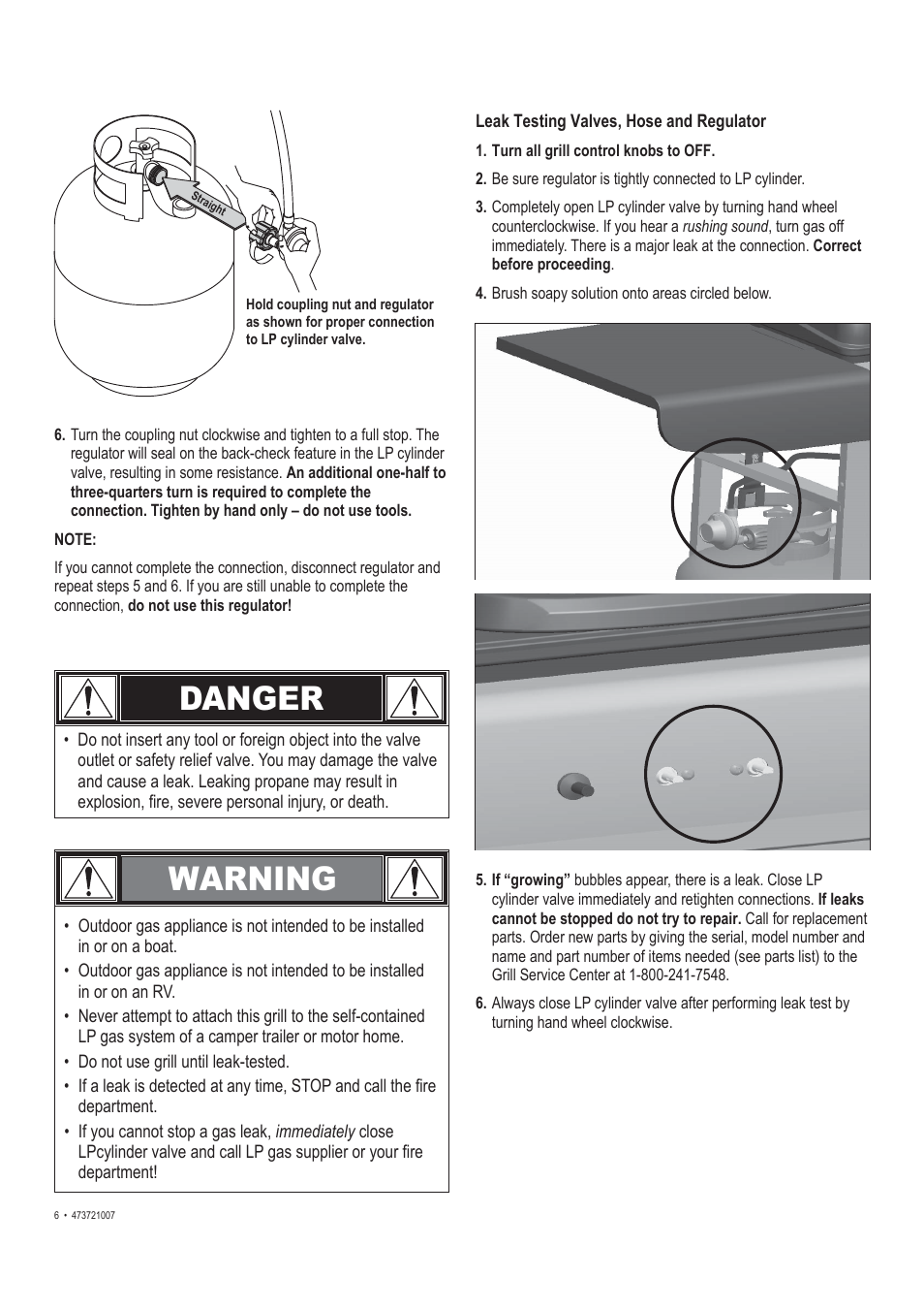 Danger, Warning | Char-Broil TRADITIONS 473721007 User Manual | Page 6 / 28