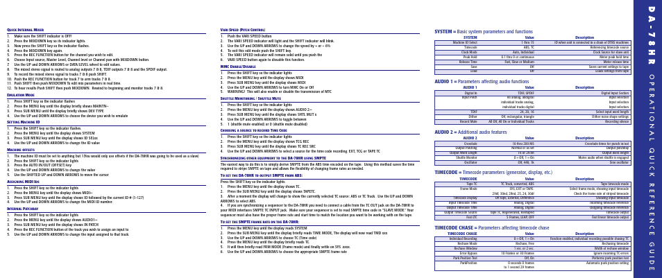 Teac DA-78HR Quick Start User Manual | 2 pages