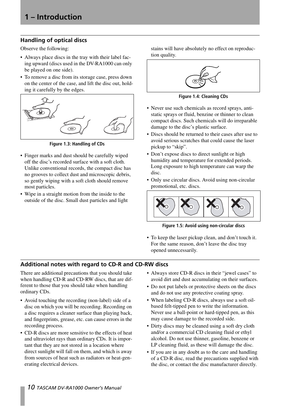 Handling of optical discs, Cd-rw discs, 1 – introduction | Teac DV-RA1000 User Manual | Page 10 / 48
