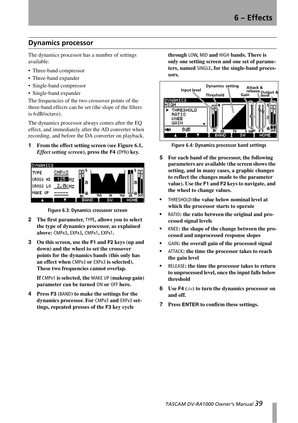 Dynamics processor, 6 – effects, 39 dynamics processor | Teac DV-RA1000 User Manual | Page 39 / 48