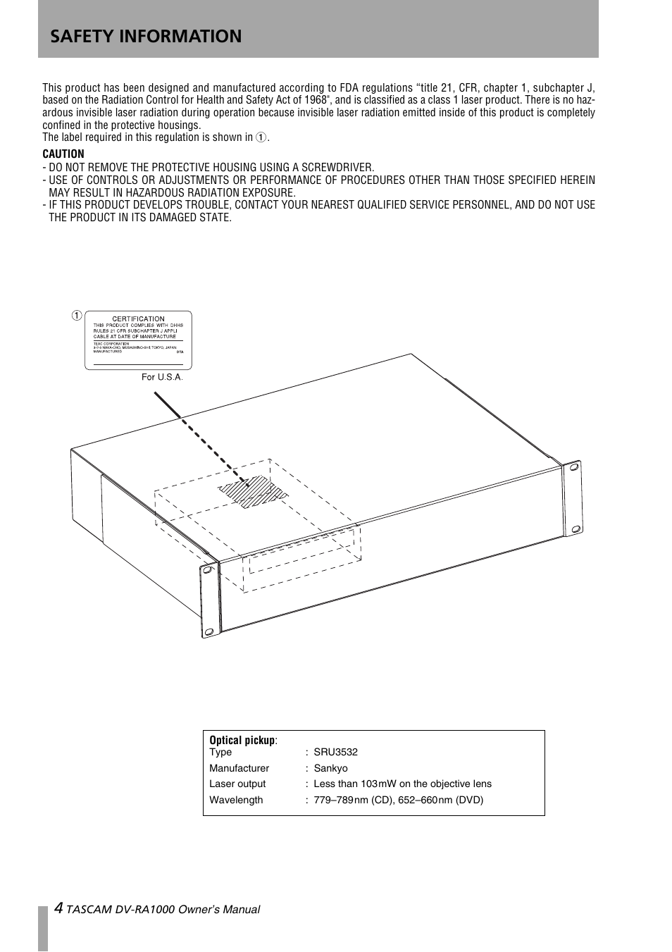 Safety information | Teac DV-RA1000 User Manual | Page 4 / 48