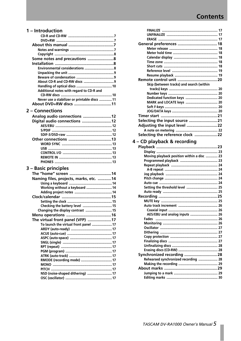 Teac DV-RA1000 User Manual | Page 5 / 48
