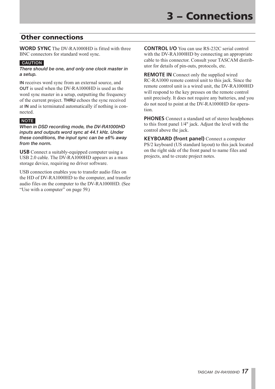 Other connections, 3 − connections, 1 other connections | Teac DV-RA1000HD User Manual | Page 17 / 68