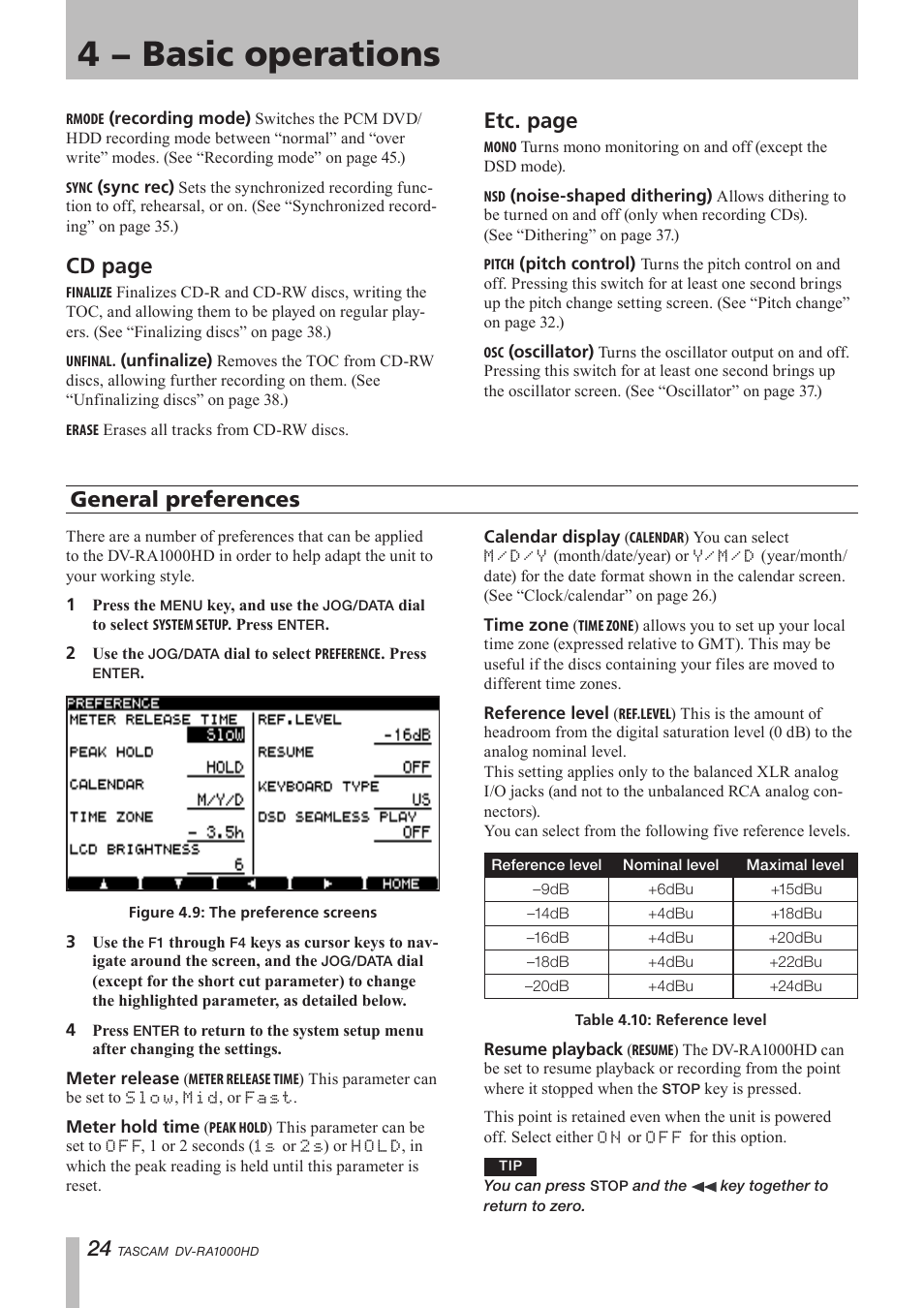 General preferences, 4 − basic operations, Cd page | Etc. page | Teac DV-RA1000HD User Manual | Page 24 / 68