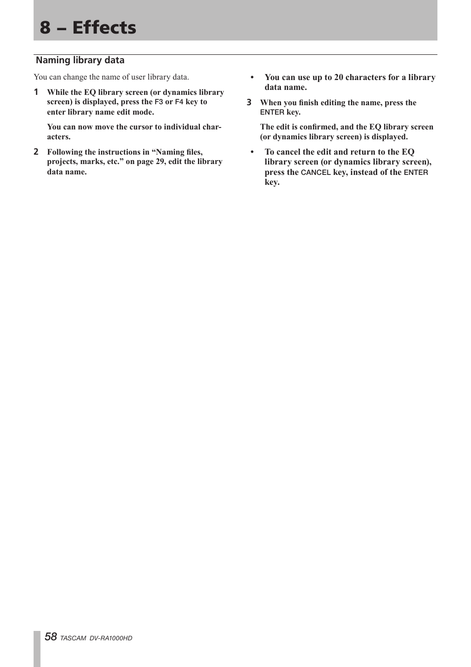 Naming library data, 8 − effects | Teac DV-RA1000HD User Manual | Page 58 / 68