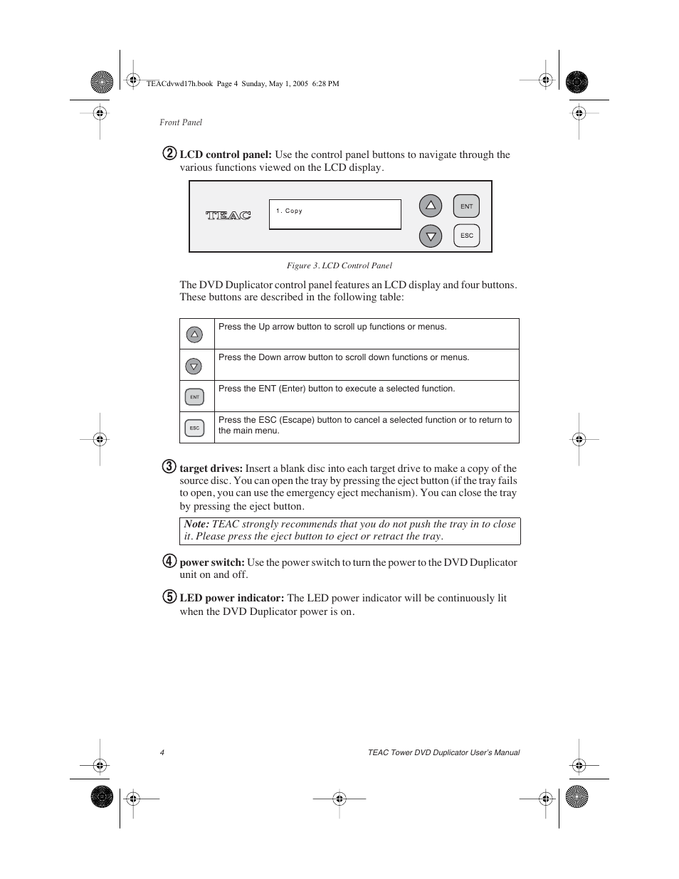 Figure 3. lcd control panel | Teac DVW-D13A User Manual | Page 12 / 40