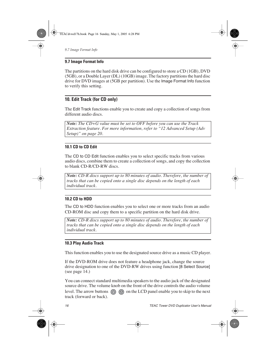 7 image format info, Edit track (for cd only), 1 cd to cd edit | 2 cd to hdd, 3 play audio track | Teac DVW-D13A User Manual | Page 24 / 40