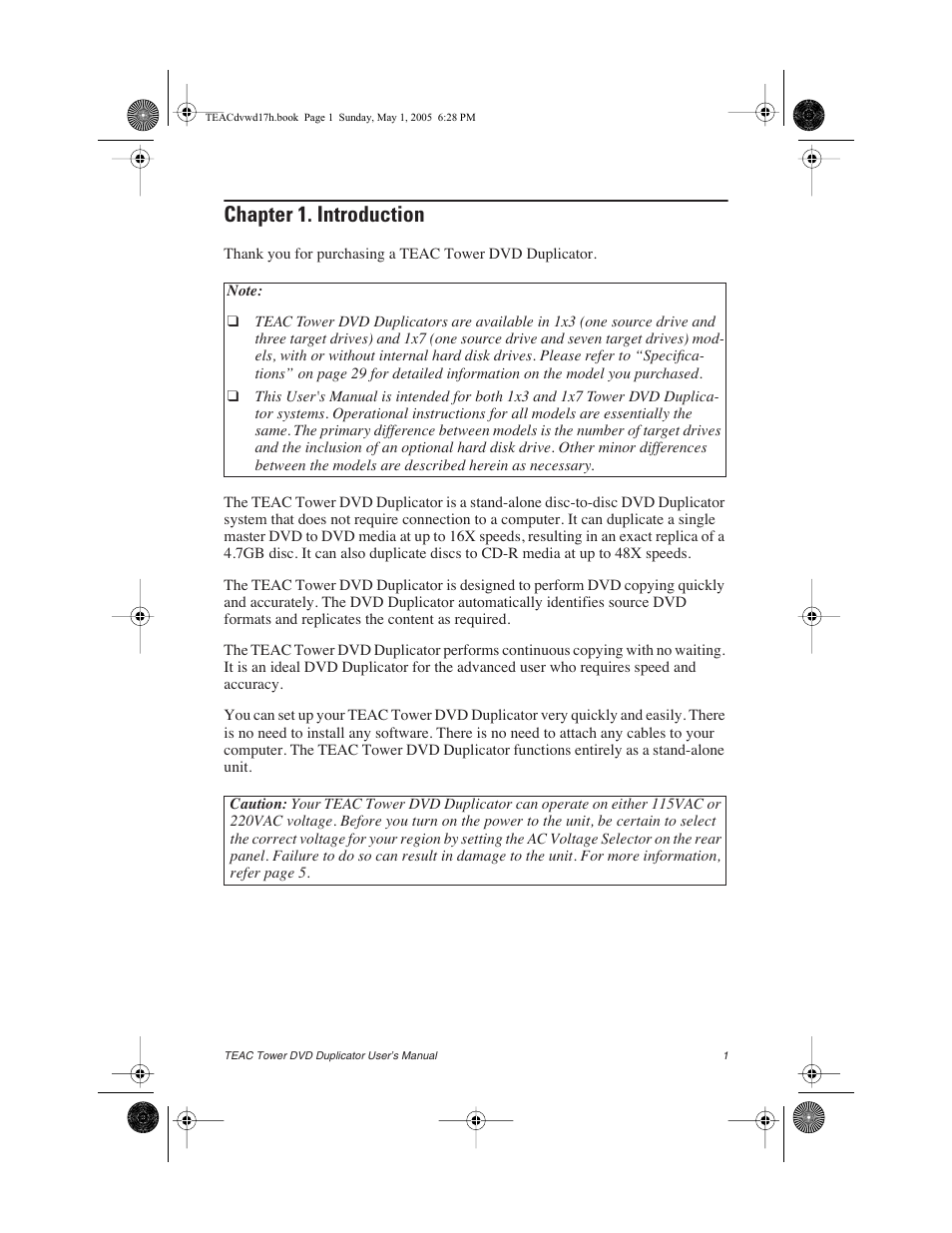 Chapter 1. introduction | Teac DVW-D13A User Manual | Page 9 / 40