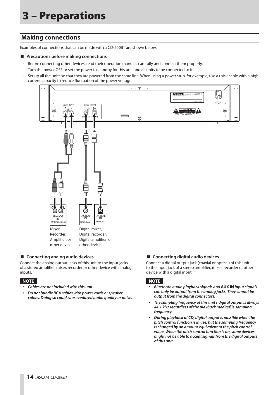 3 – preparations, Making connections | Teac CD-200BT User Manual | Page 14 / 32