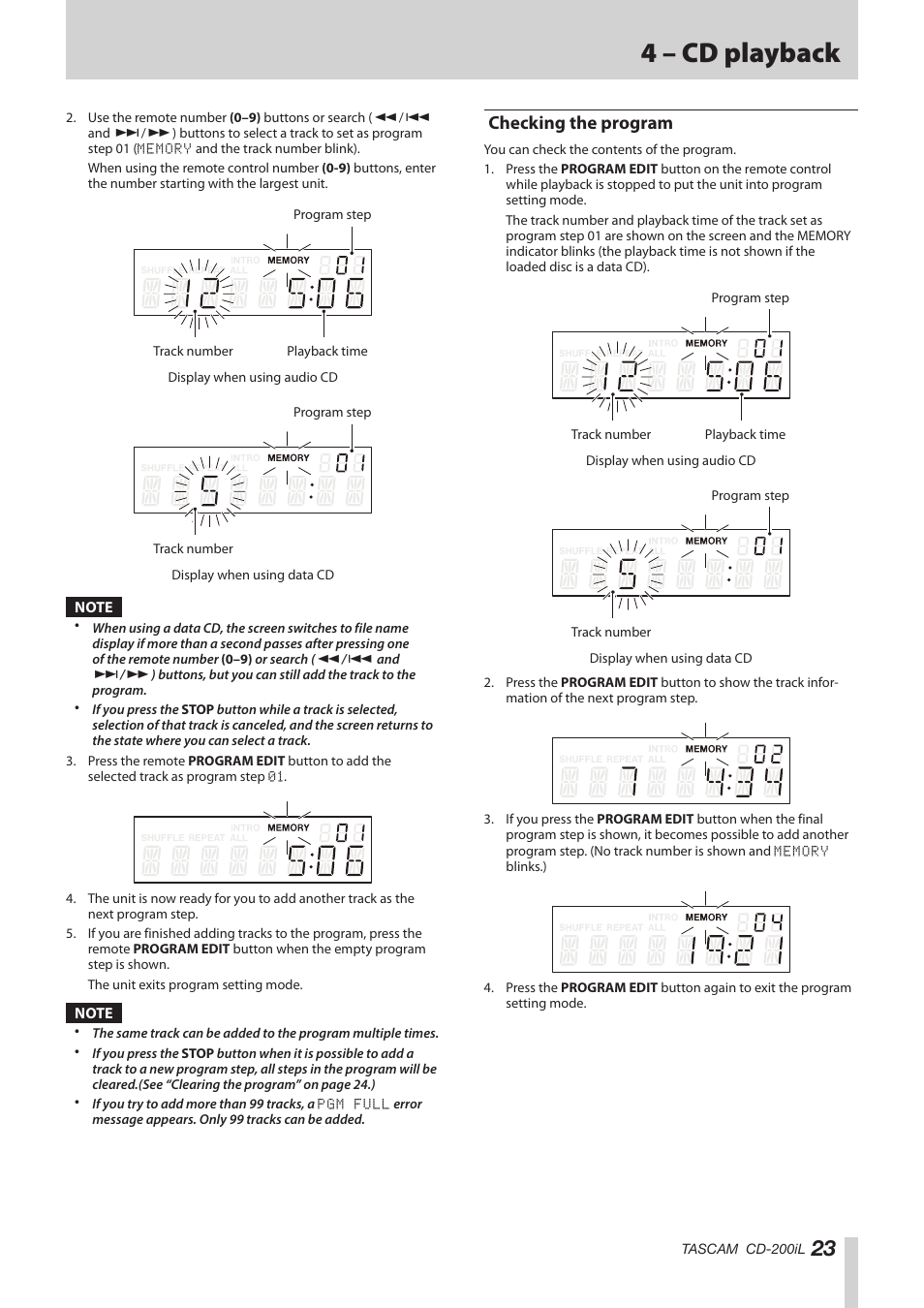 Checking the program, 4 – cd playback | Teac CD-200IL User Manual | Page 23 / 32