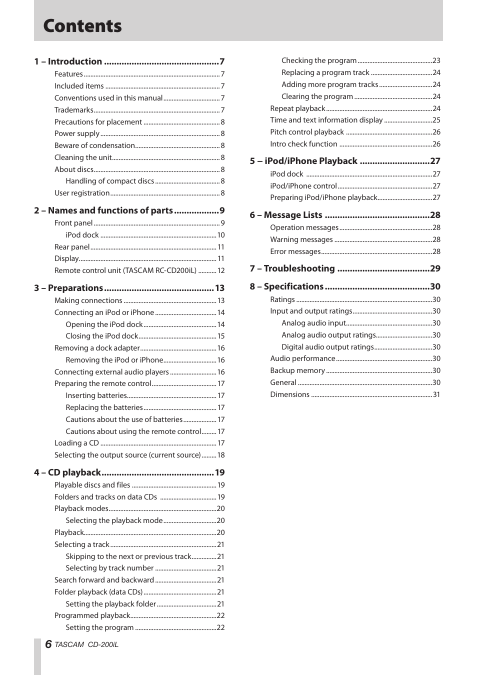 Teac CD-200IL User Manual | Page 6 / 32