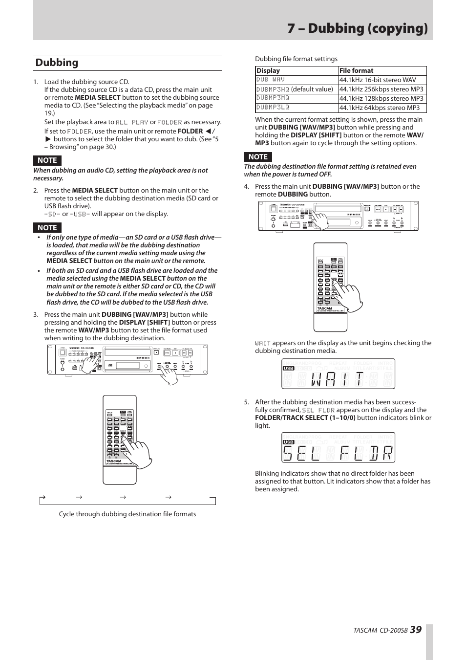 Dubbing, See “dubbing” on, 7 – dubbing (copying) | Teac CD-200SB User Manual | Page 39 / 48