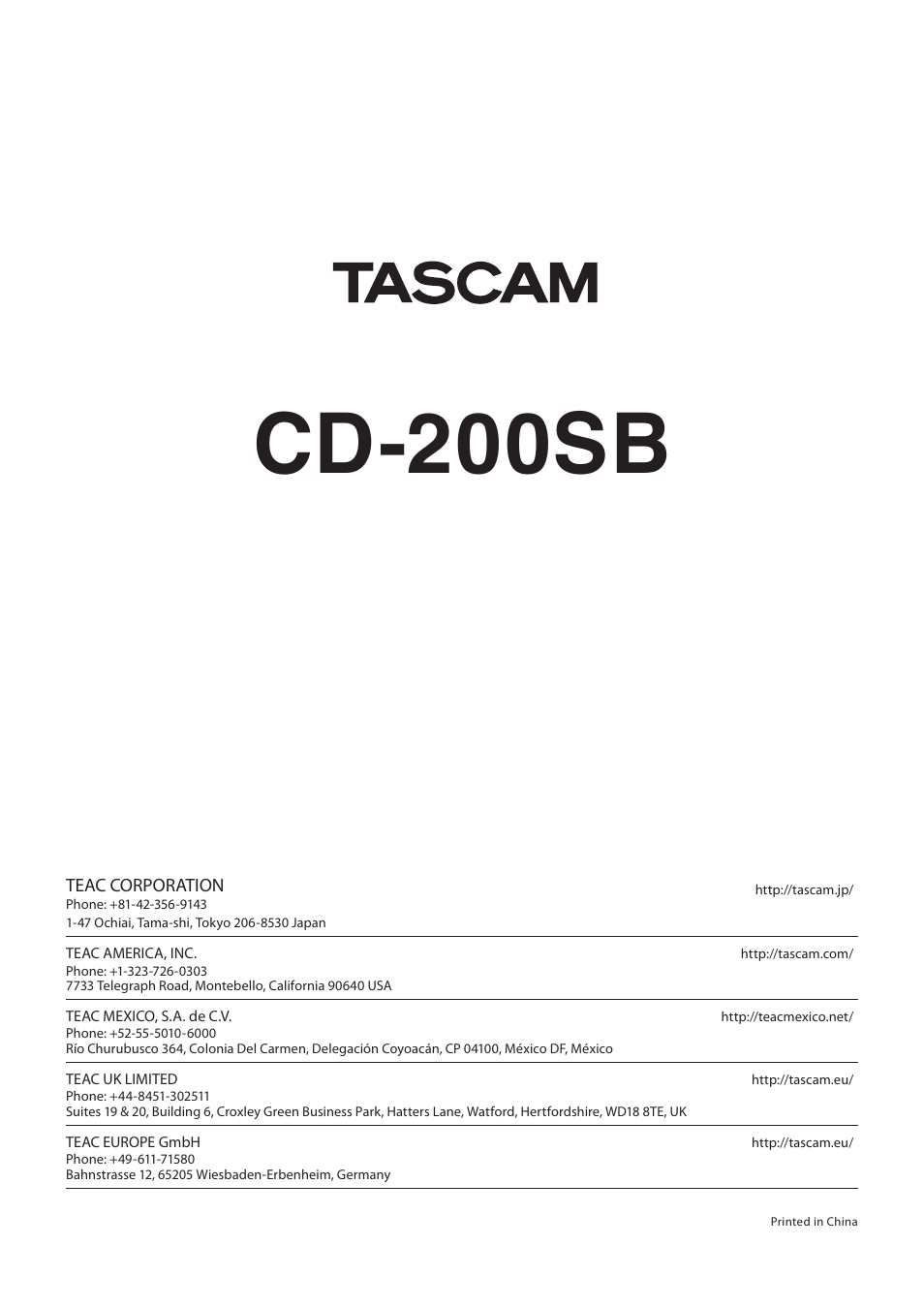 Cd-200sb | Teac CD-200SB User Manual | Page 48 / 48