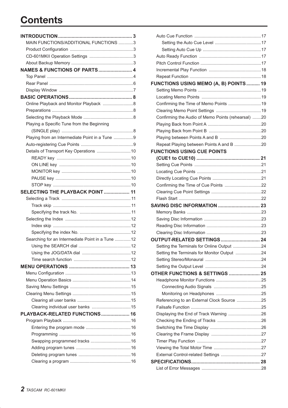 Teac RC-601MKII User Manual | Page 2 / 29