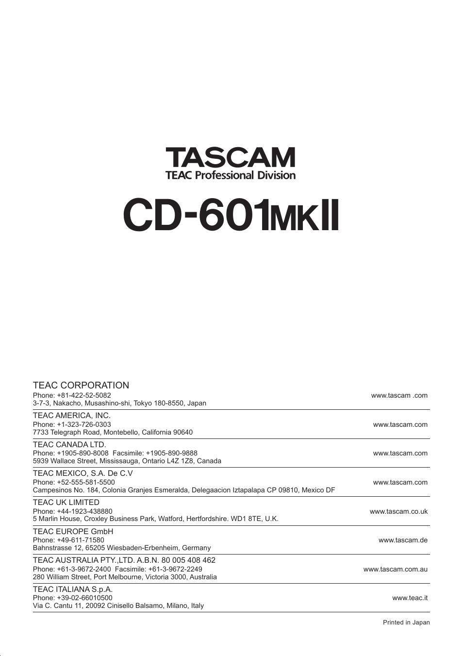 Cd-601 | Teac CD-601MKII User Manual | Page 29 / 29