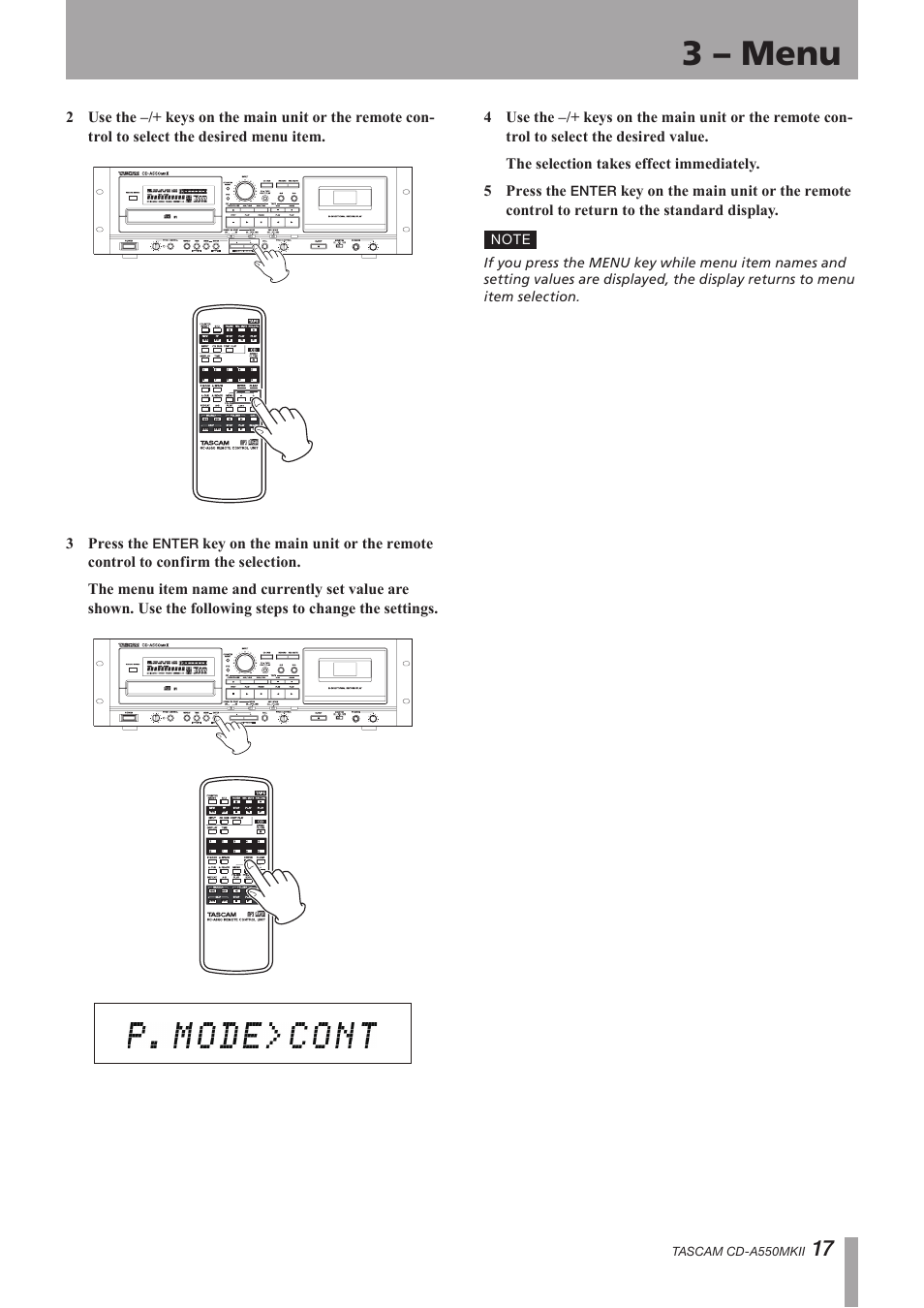 3 – menu | Teac CD-A550MKII User Manual | Page 17 / 48