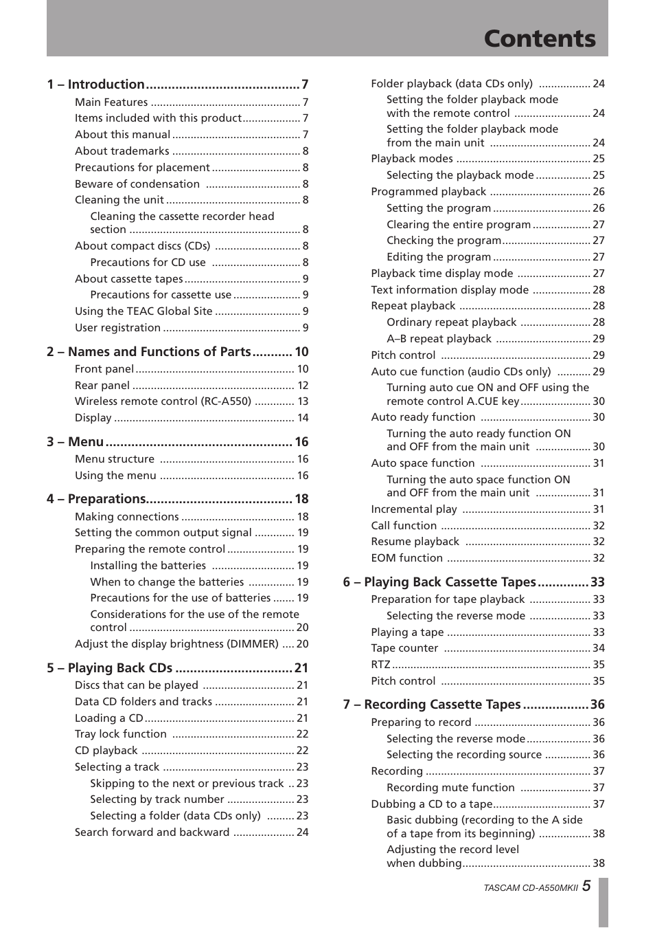 Teac CD-A550MKII User Manual | Page 5 / 48