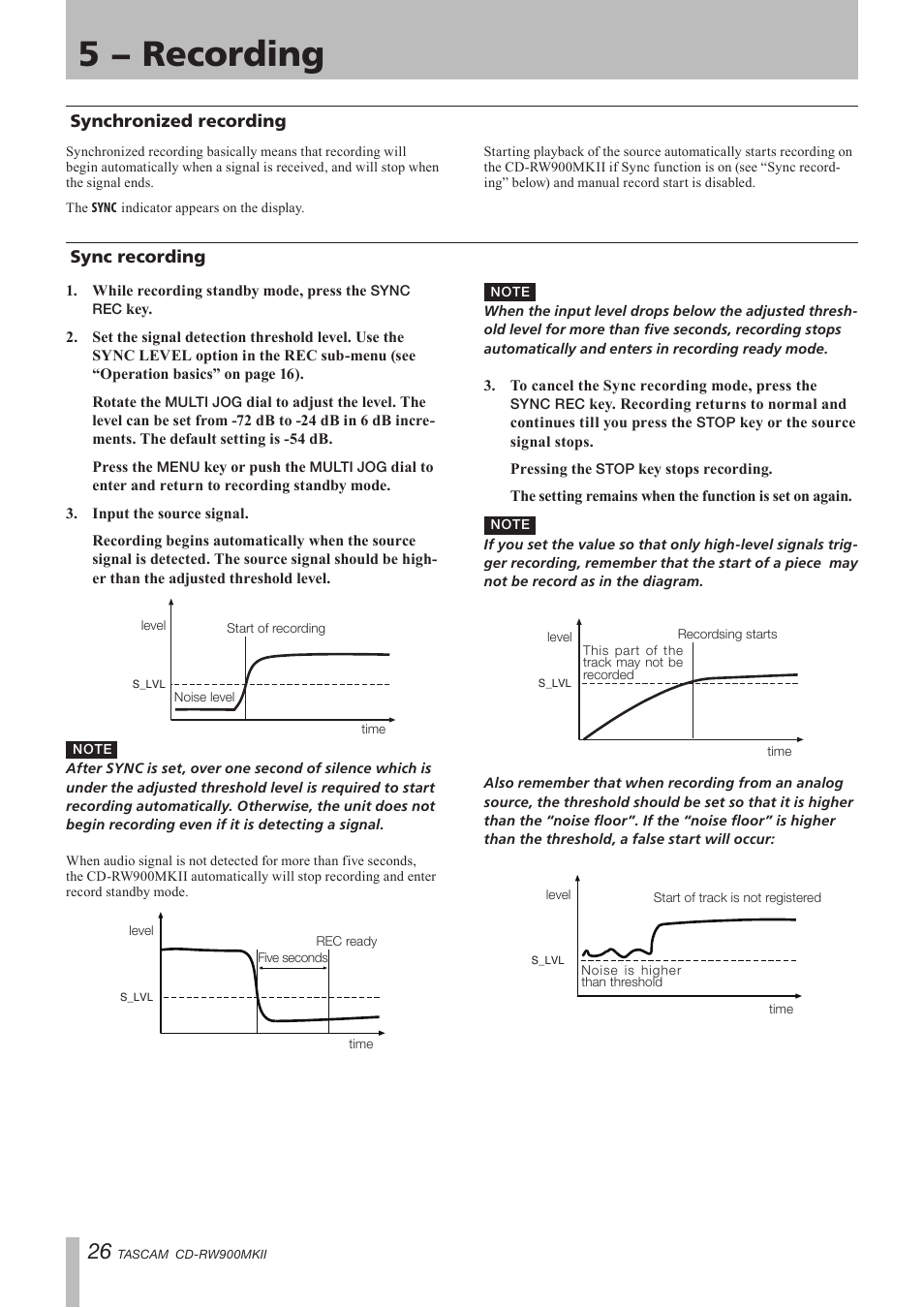 Synchronized recording, Sync recording, Synchronized recording sync recording | 5 − recording | Teac CD-RW900MKII User Manual | Page 26 / 36