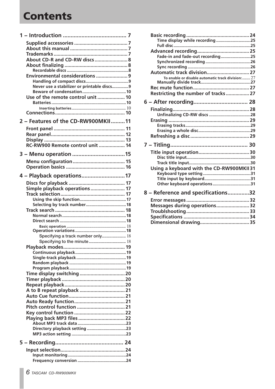 Teac CD-RW900MKII User Manual | Page 6 / 36