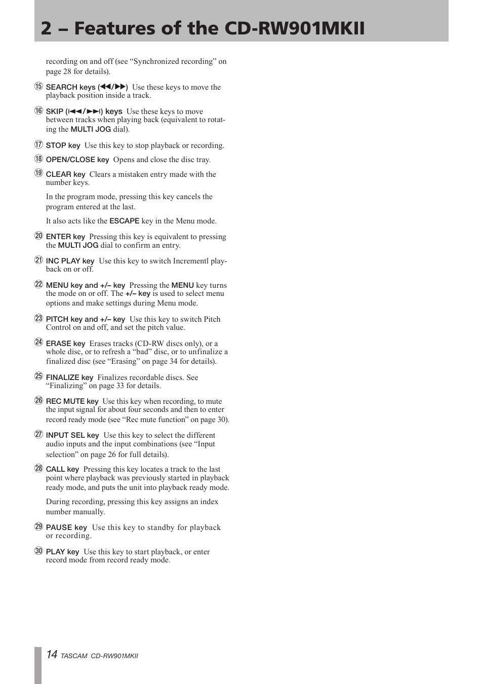 2 − features of the cd-rw901mkii | Teac CD-RW901MKII User Manual | Page 14 / 44