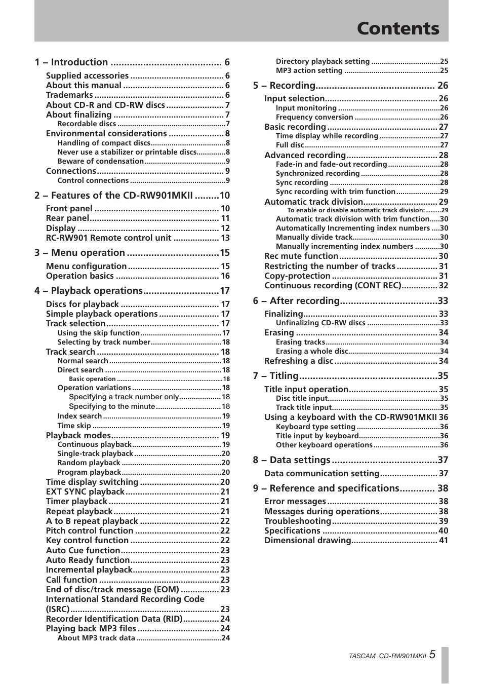 Teac CD-RW901MKII User Manual | Page 5 / 44