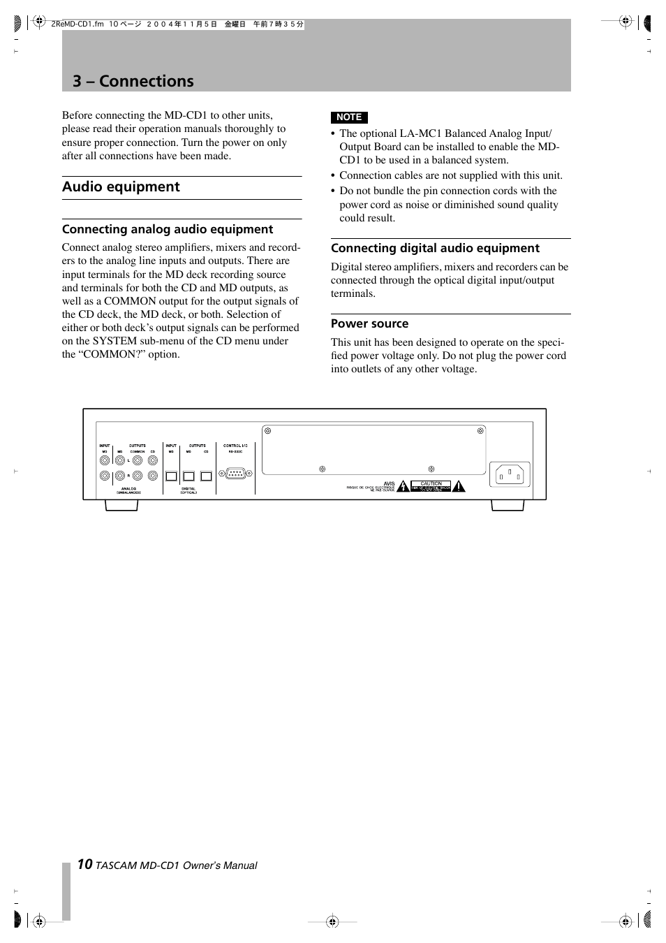 3 – connections | Teac MD-CD1 User Manual | Page 10 / 56