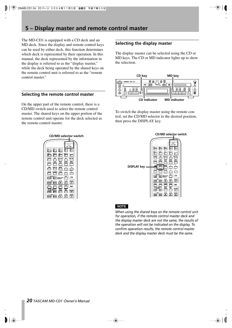 5 – display master and remote control master | Teac MD-CD1 User Manual | Page 20 / 56