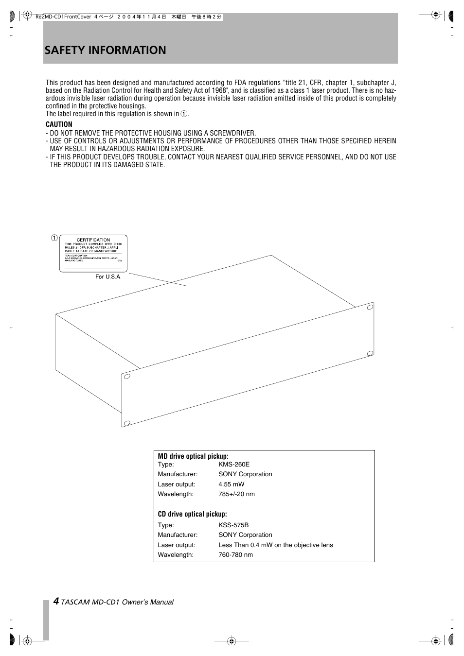 Safety information | Teac MD-CD1 User Manual | Page 4 / 56