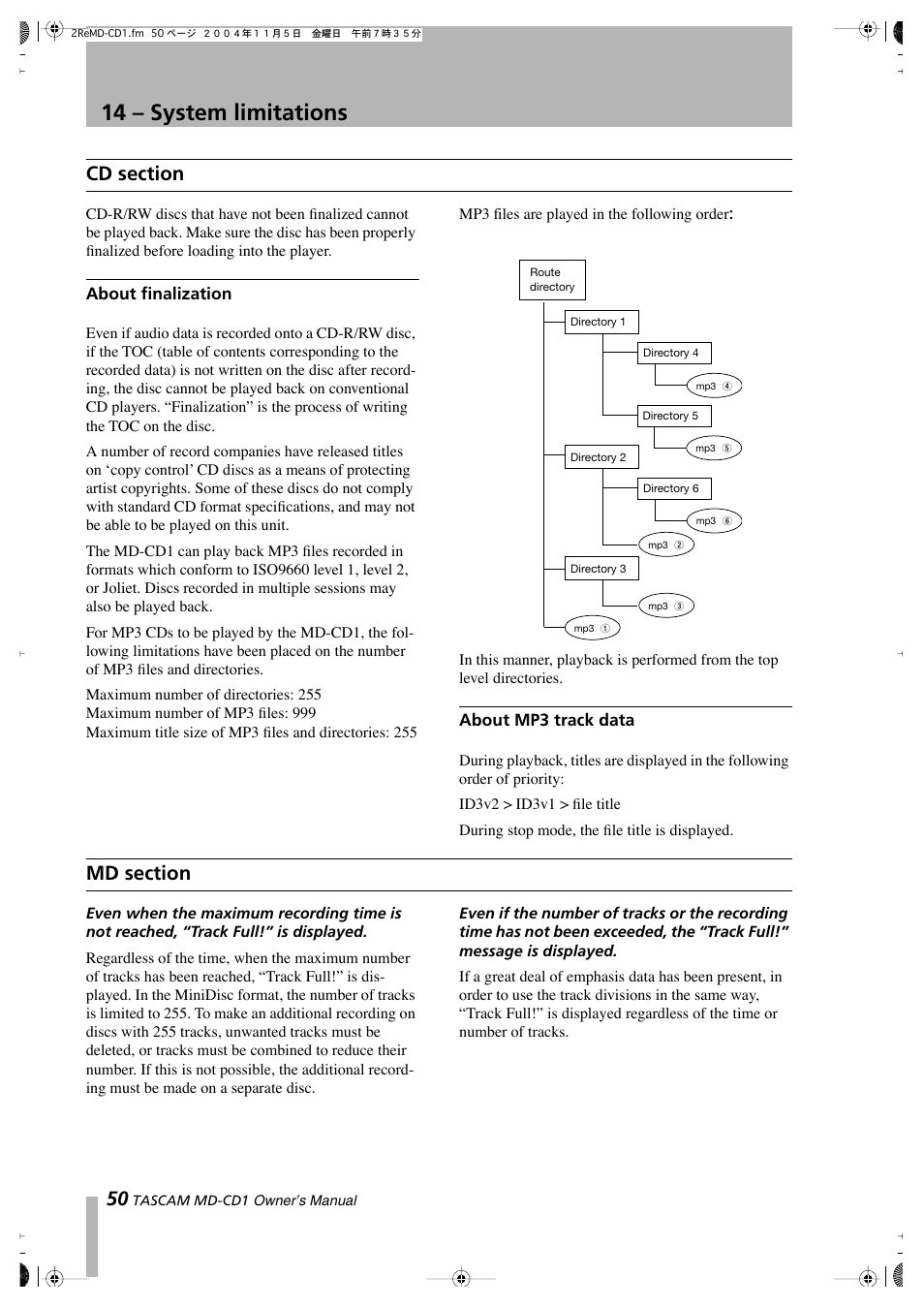 14 – system limitations | Teac MD-CD1 User Manual | Page 50 / 56