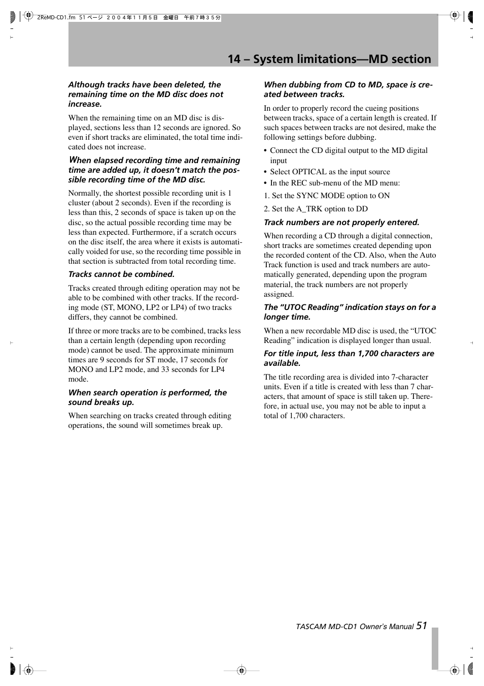 Teac MD-CD1 User Manual | Page 51 / 56