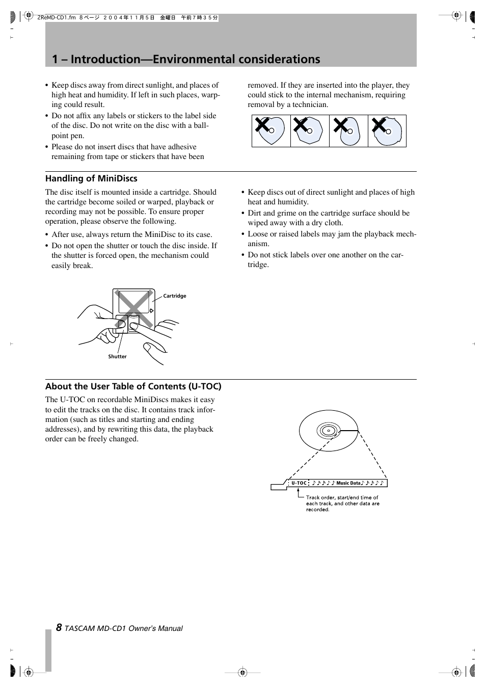 1 – introduction—environmental considerations | Teac MD-CD1 User Manual | Page 8 / 56