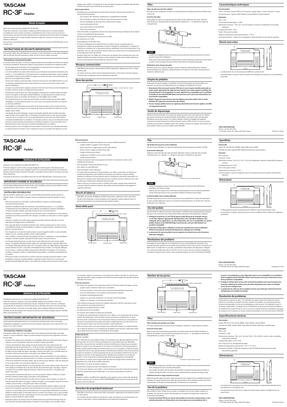 Rc-3f, Pedale, Pedalera | Pédalier | Teac RC-3F User Manual | Page 2 / 2