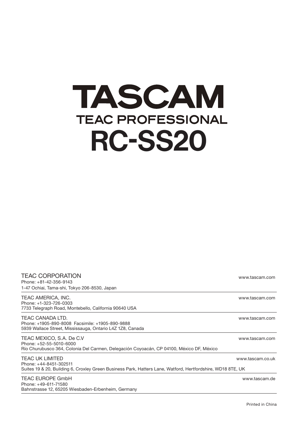 Rc-ss20 | Teac RC-SS20 User Manual | Page 8 / 8