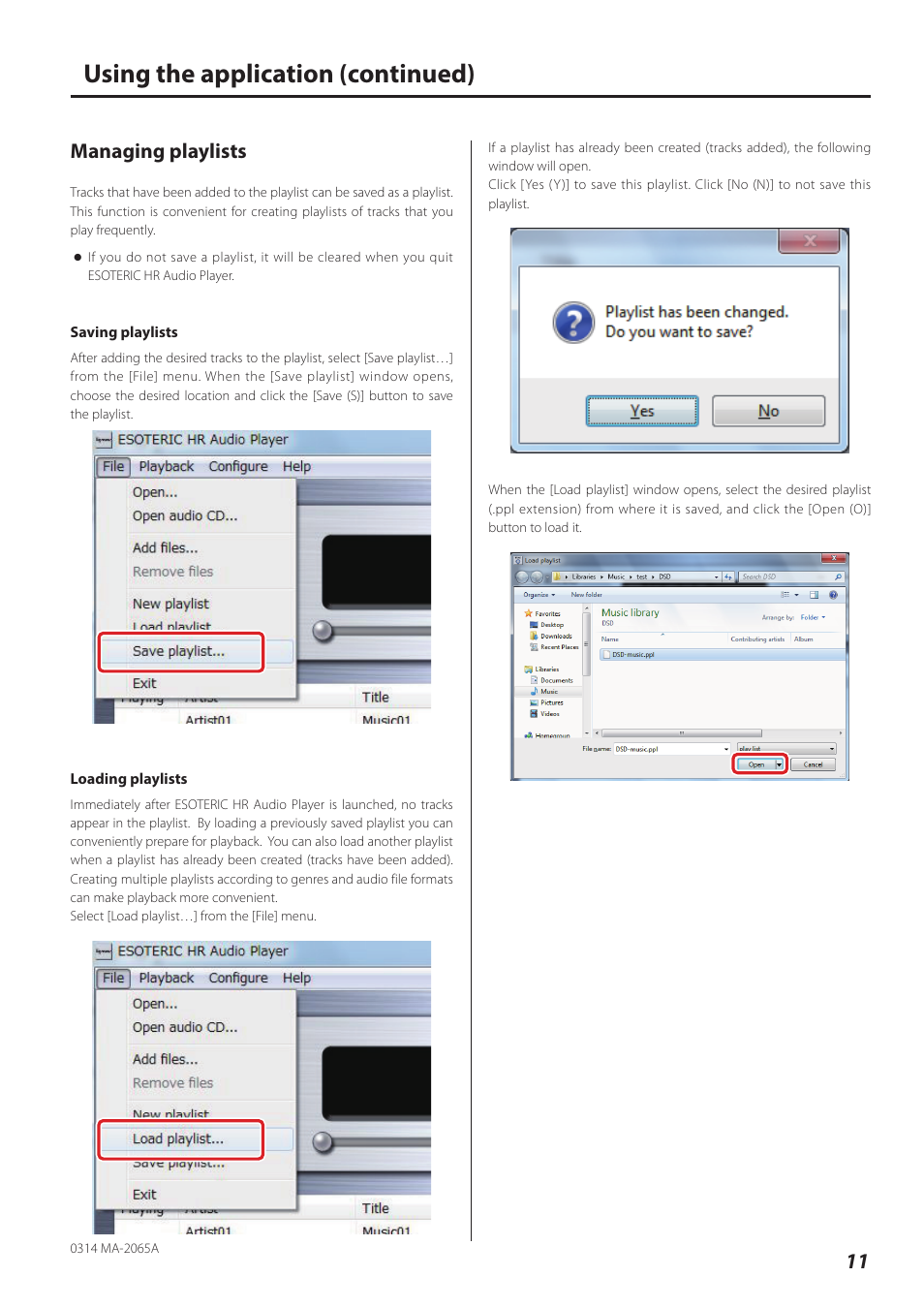 Managing playlists, Using the application (continued) | Teac ESOTERIC HR User Manual | Page 11 / 11