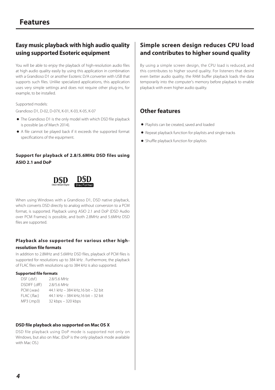 Features, Other features | Teac ESOTERIC HR User Manual | Page 4 / 11