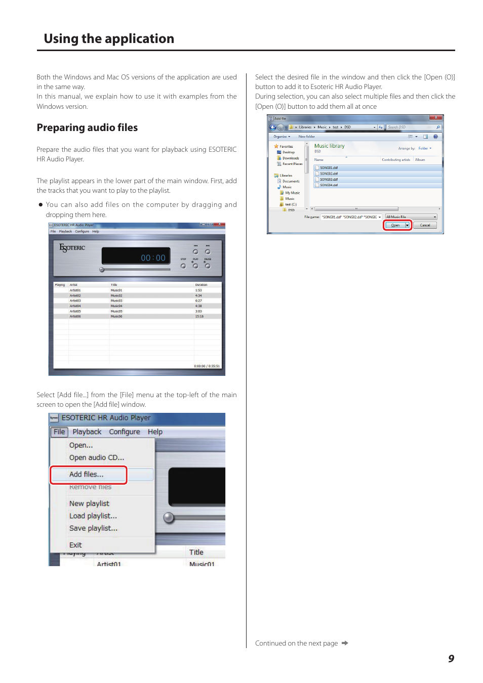 Using the application, Preparing audio files | Teac ESOTERIC HR User Manual | Page 9 / 11