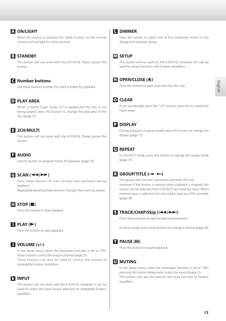 Teac K-01 User Manual | Page 13 / 76