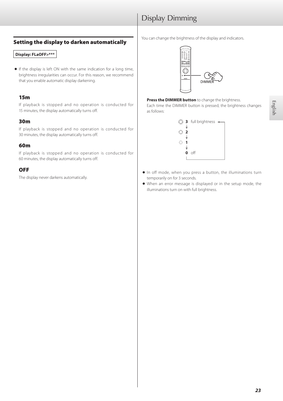 Display dimming | Teac K-01 User Manual | Page 23 / 76