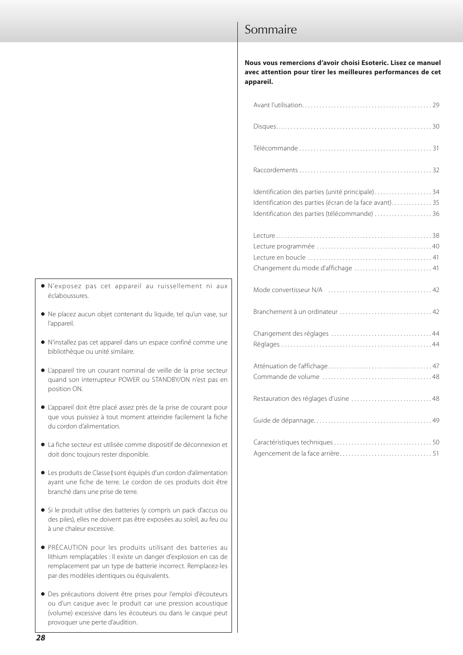 Français, Sommaire | Teac K-01 User Manual | Page 28 / 76