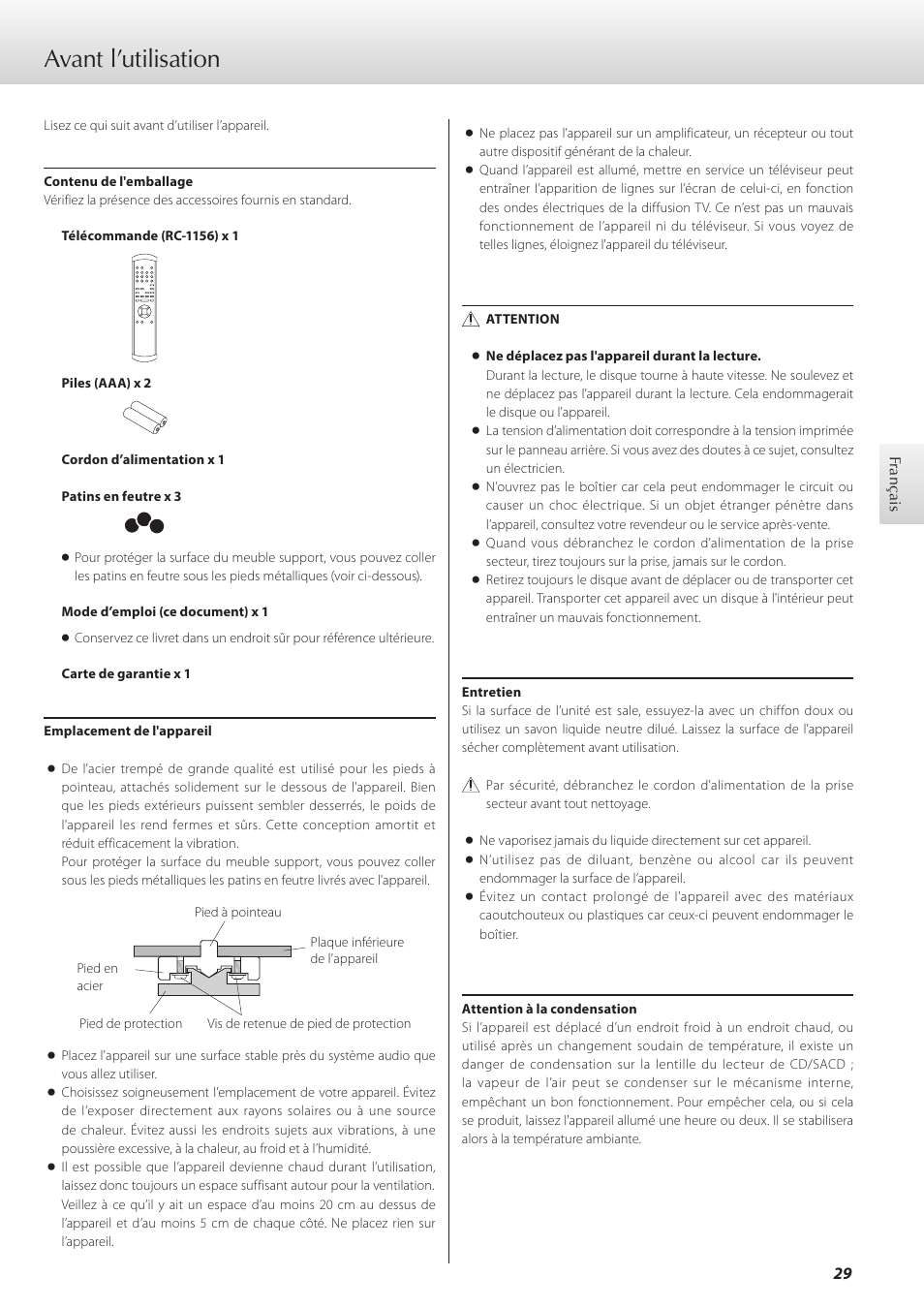 Avant l’utilisation | Teac K-01 User Manual | Page 29 / 76