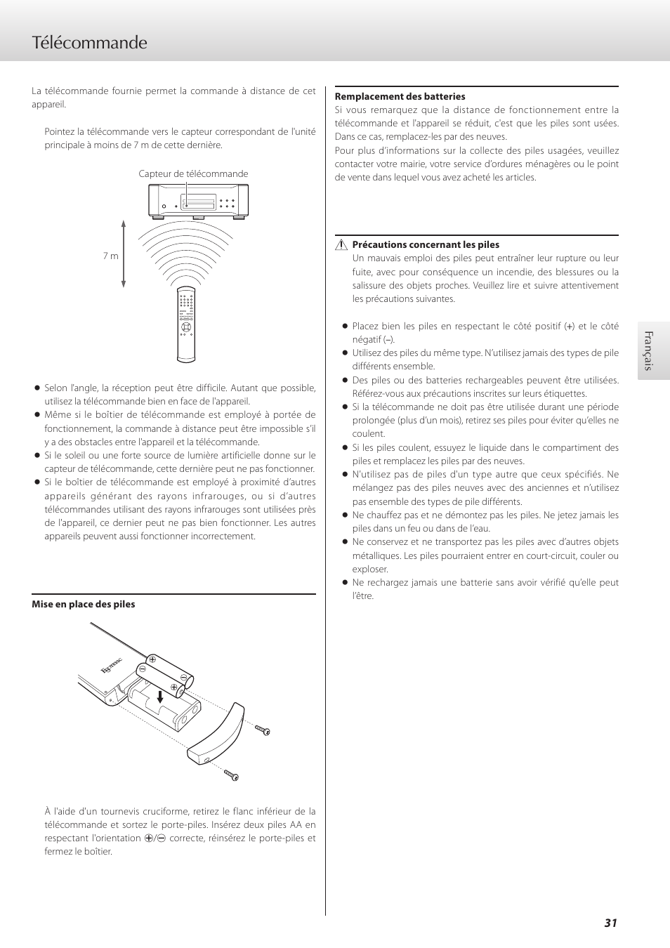 Télécommande | Teac K-01 User Manual | Page 31 / 76