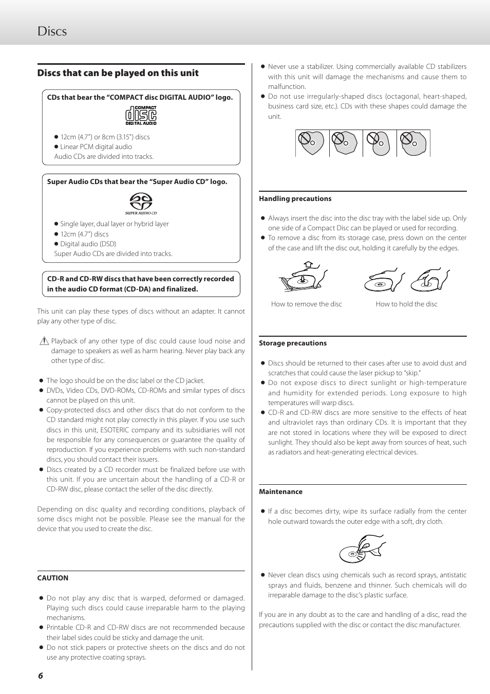 Discs, Discs that can be played on this unit | Teac K-01 User Manual | Page 6 / 76