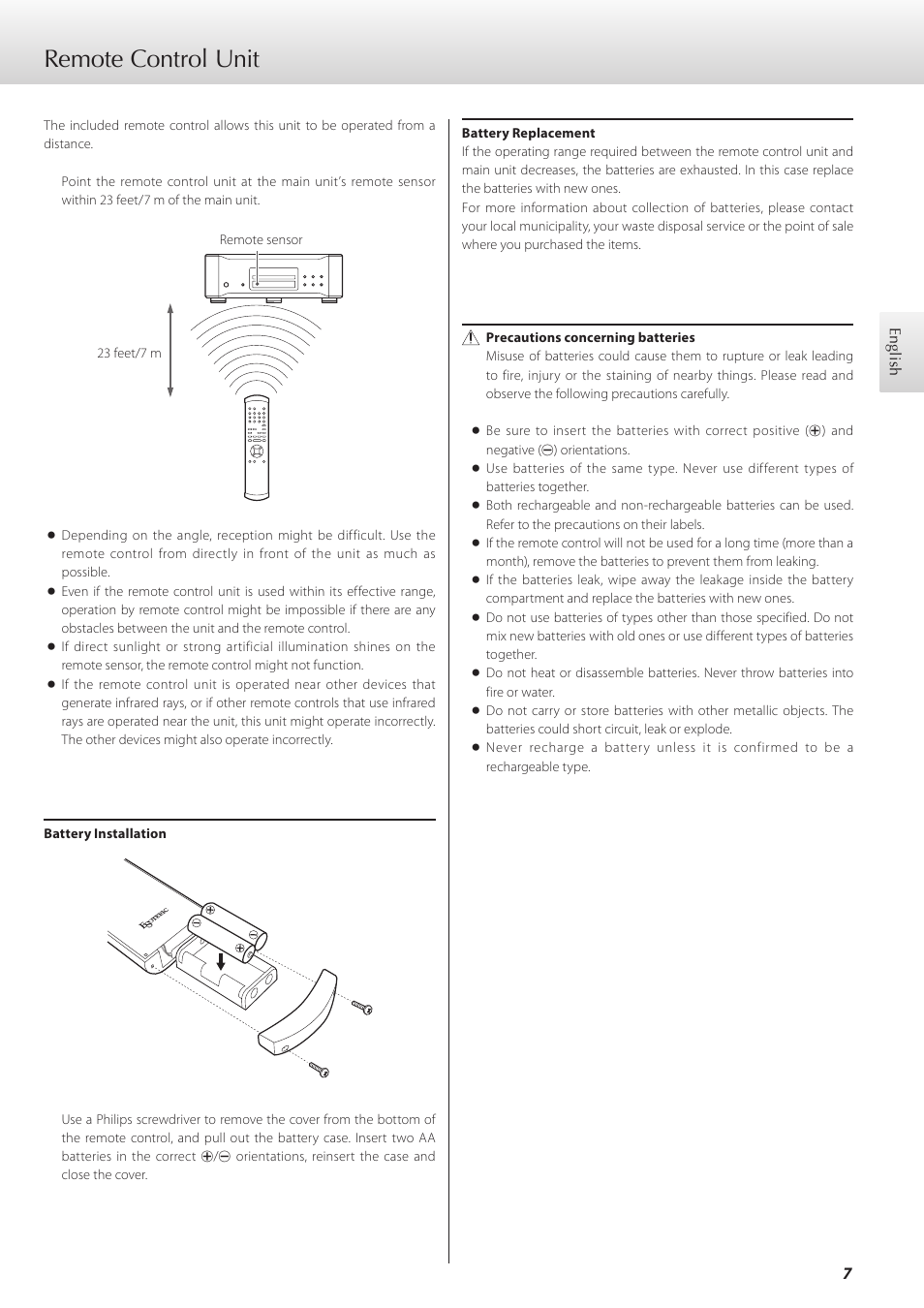 Remote control unit | Teac K-01 User Manual | Page 7 / 76